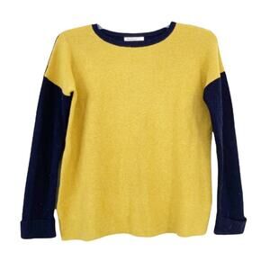 Woolovers Colorblock Yellow Navy Wool Blend Sweater Sz S